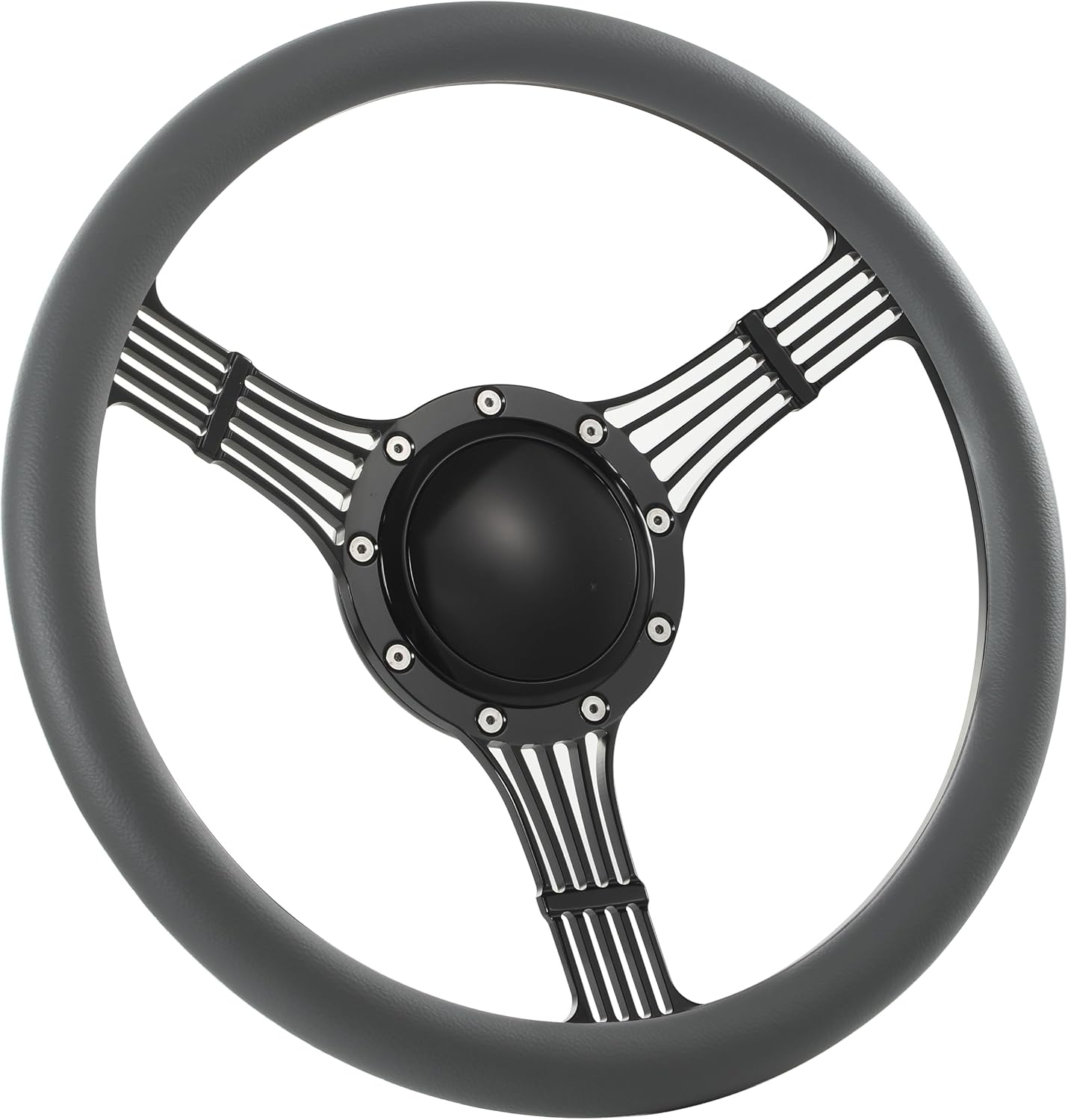 14'' Billet Banjo Half Wrap Steering Wheel with 9 Bolts 2'' Dish and Horn Button (Dark Grey)