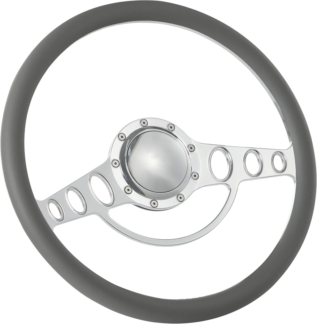 Flashpower 15.5'' Billet Half Wrap 9 Bolts Steering Wheel with 2'' Dish and Horn Button(Light Grey)