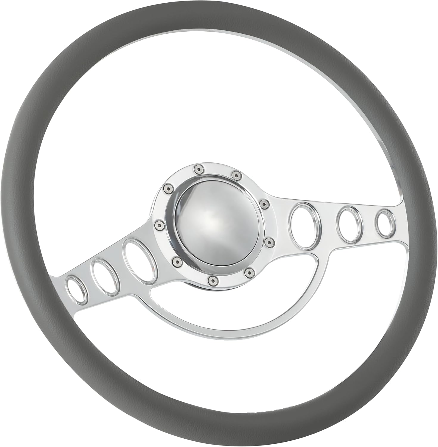 Flashpower 15.5'' Billet Half Wrap 9 Bolts Steering Wheel with 2'' Dish and Horn Button(Light Grey)