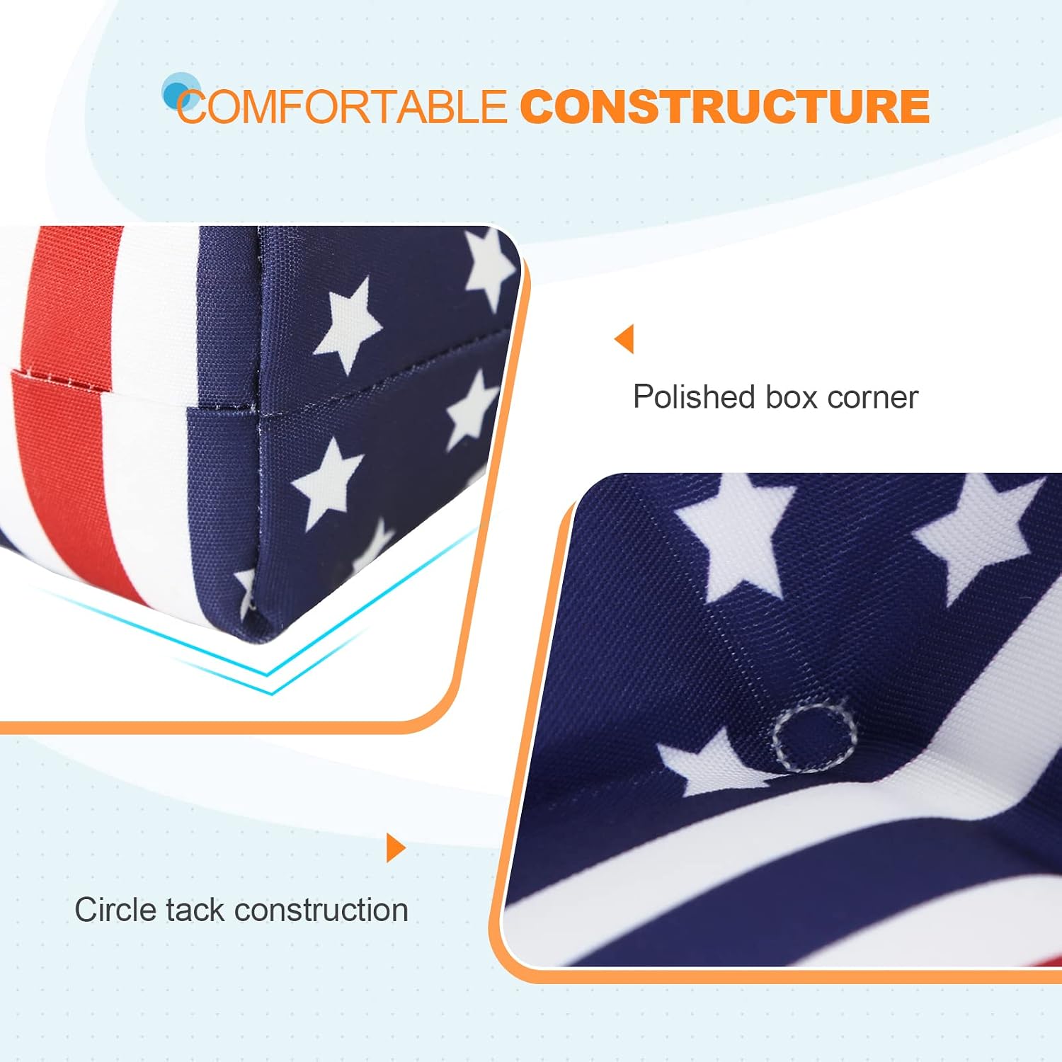 EAGLE PEAK Tufted Outdoor/Indoor Seat/Back Chair Cushions, 2 Pack, 42'' x 21'', American Flag