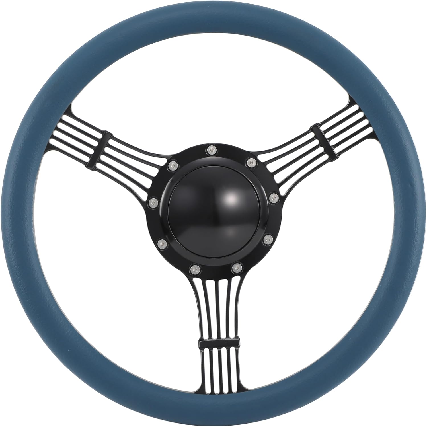 14'' Billet Banjo Half Wrap Steering Wheel with 9 Bolts 2'' Dish and Horn Button (Blue)