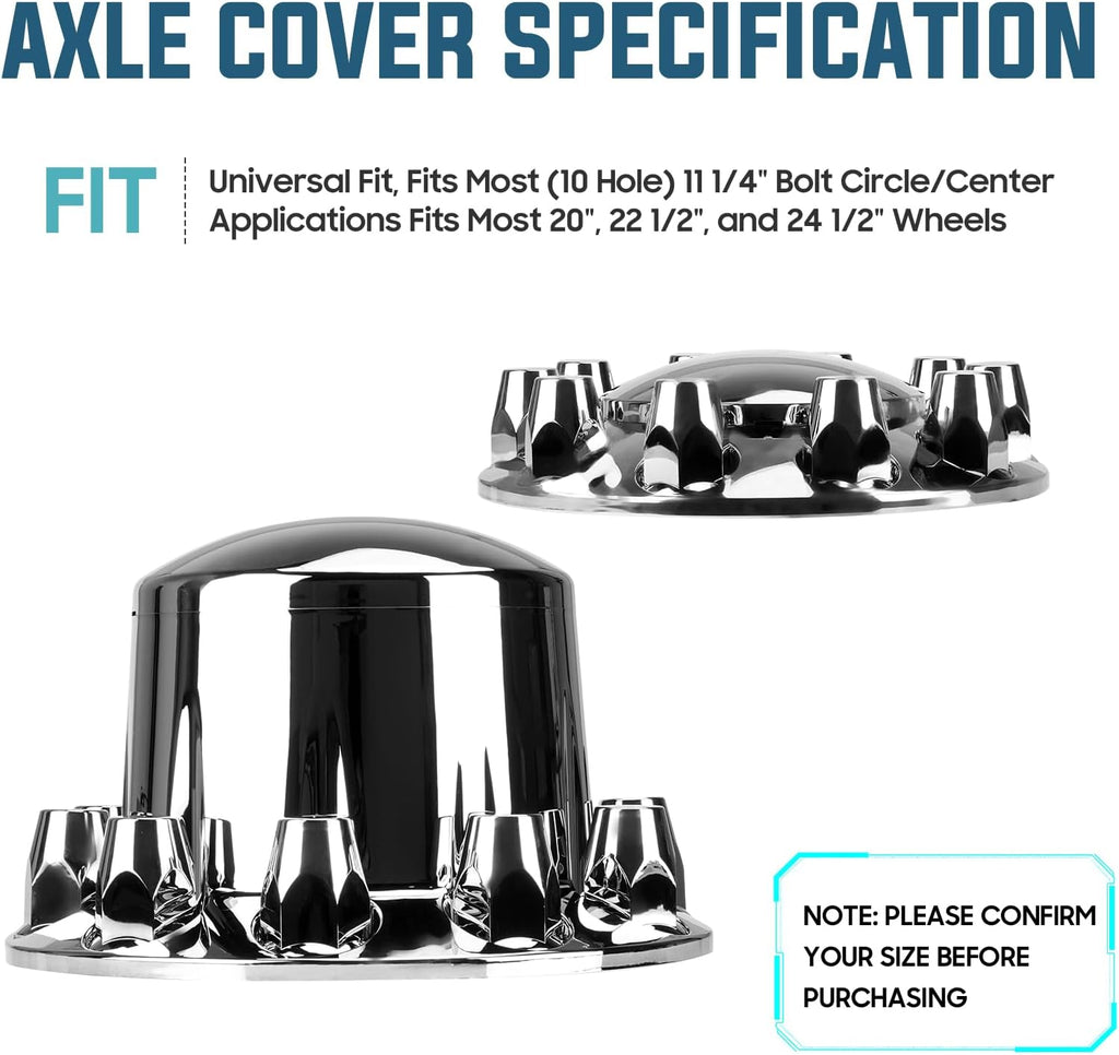 2 Front and 4 Rear Axle Wheel Covers 33mm Axle Cover Dome Chromed Thread-On Standart Lug Nut Covers with Removable Hub Caps for Semi Truck (Installation Tool Included)