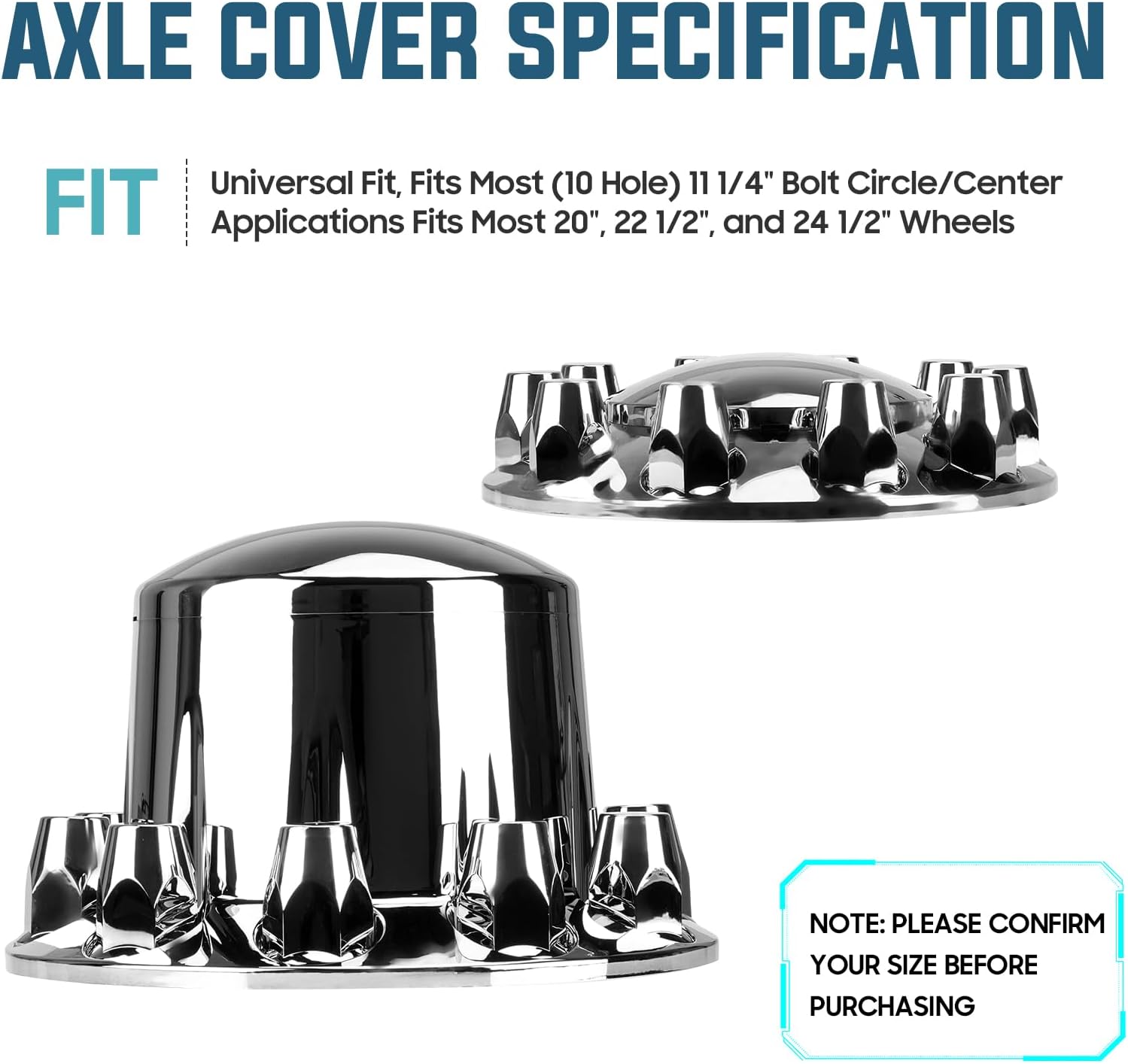 2 Front and 4 Rear Axle Wheel Covers 33mm Axle Cover Dome Chromed Thread-On Standart Lug Nut Covers with Removable Hub Caps for Semi Truck (Installation Tool Included)