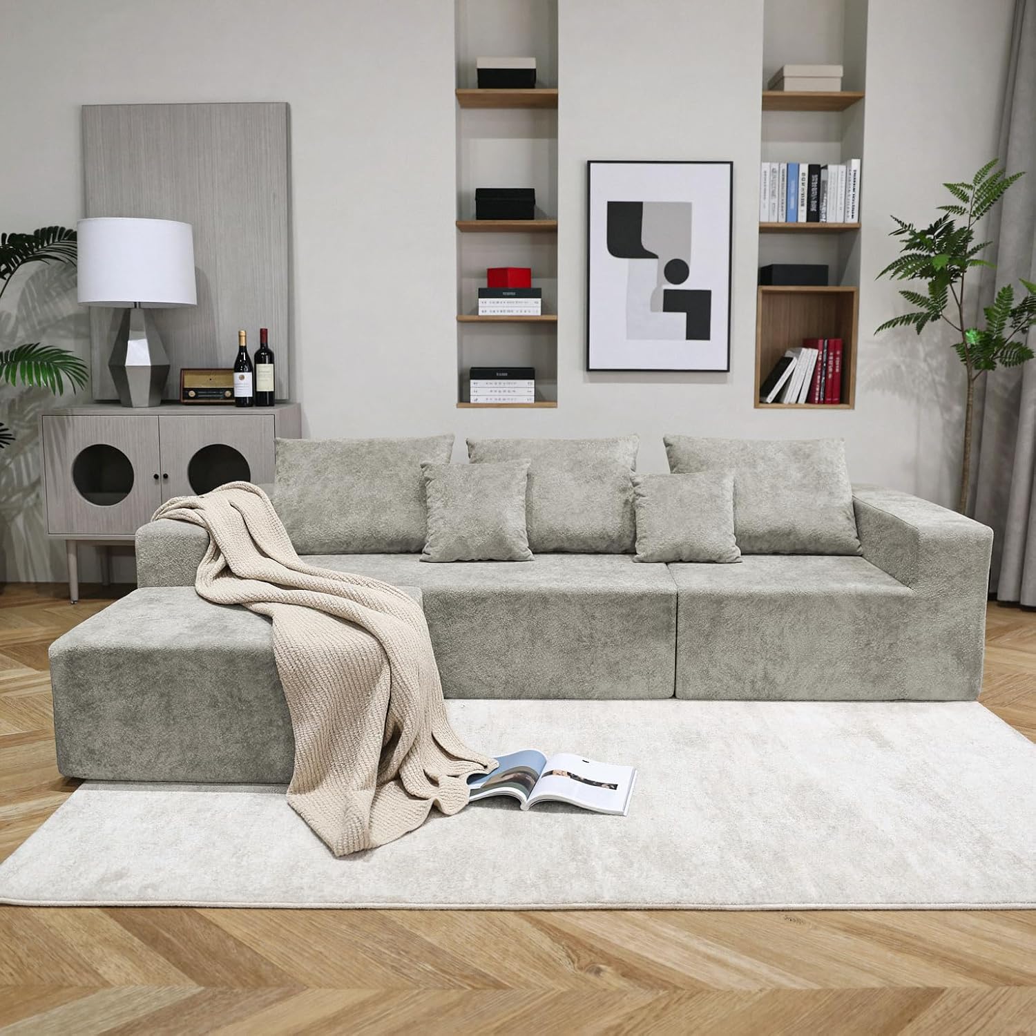 Sytopia 109' L-Shaped Cloud Couch, Modular Sectional Sofa with Deep Seat for Living Room Bedroom, Modern Floor Couch Chenille, Comfy Sleeper Futon Sofa Bed 40D Foam Furniture, Left Facing