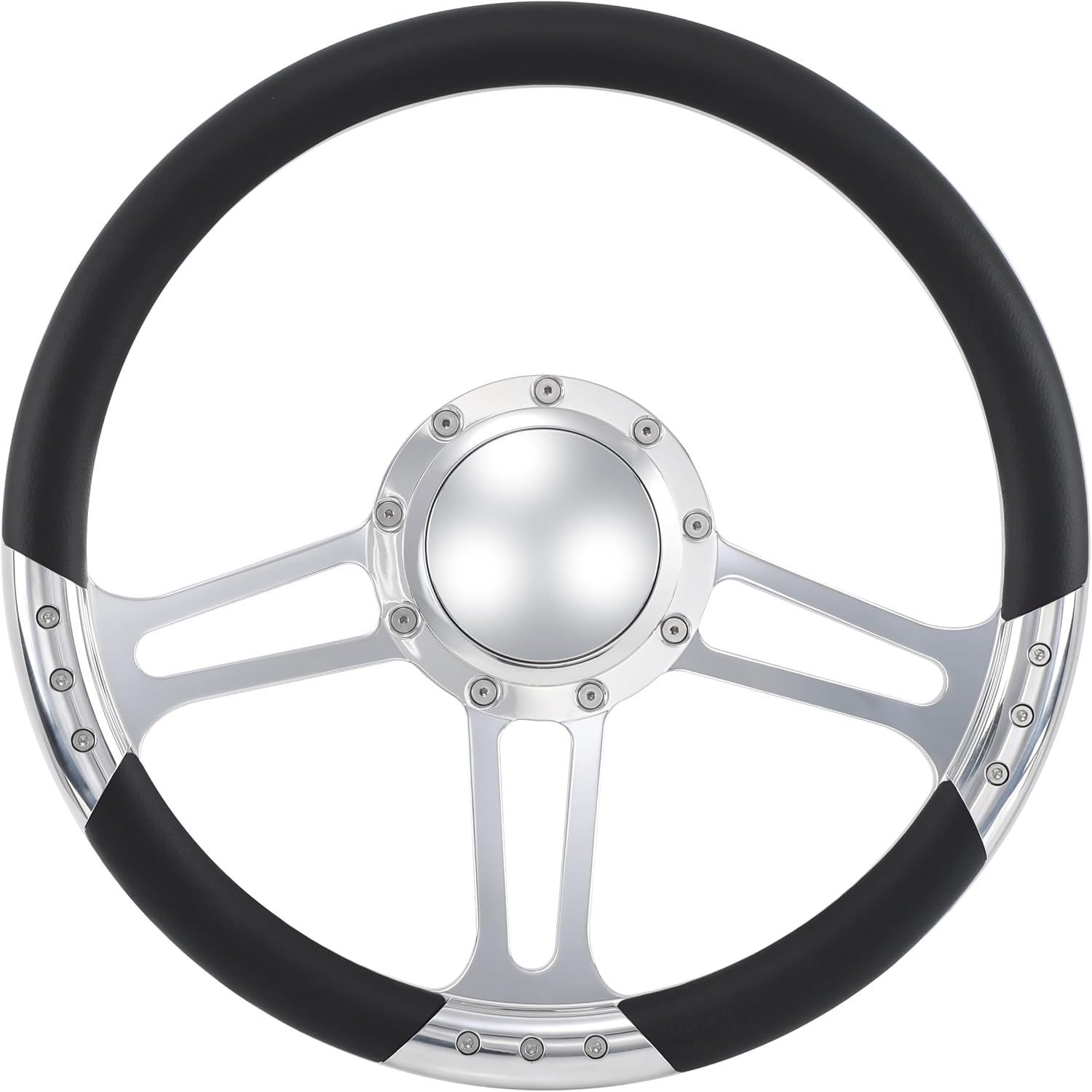 14'' Billet Half Wrap 9 Bolts Steering Wheel with 2'' Dish and Horn Button (Black)