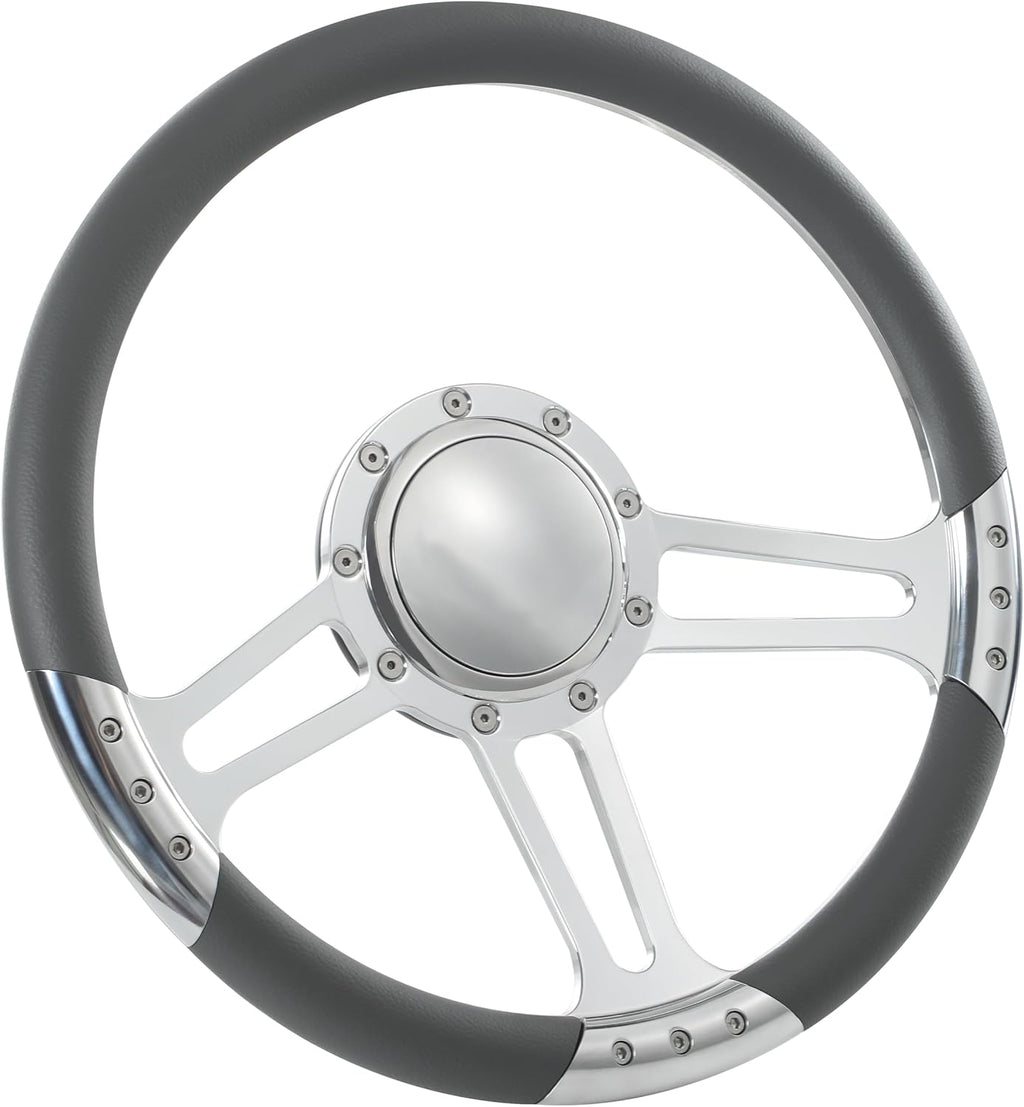 14'' Billet Trinity Half Wrap 9 Bolts Steering Wheel with 2'' Dish and Horn Button (Dark Grey)