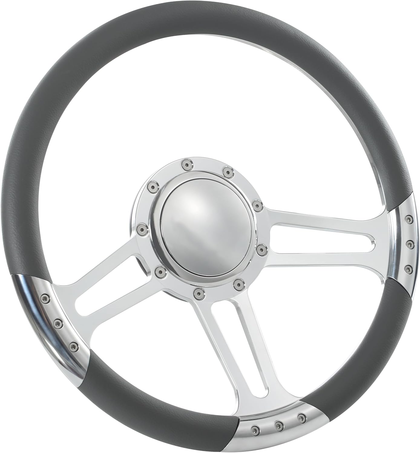 14'' Billet Trinity Half Wrap 9 Bolts Steering Wheel with 2'' Dish and Horn Button (Dark Grey)