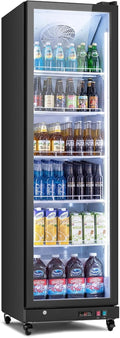 Yeego Commercial Refrigerators - 12.4 Cu.Ft Glass Door Commercial Beverage Refrigerators with Dual LED Light & Adjustable Shelves, 32-50°F Commercial Cooler for Stores Bakery Bar Offices Restaurants