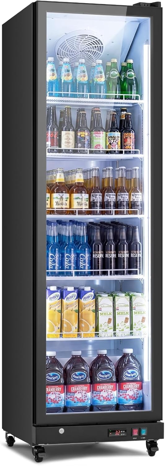 Yeego Commercial Refrigerators - 12.4 Cu.Ft Glass Door Commercial Beverage Refrigerators with Dual LED Light & Adjustable Shelves, 32-50°F Commercial Cooler for Stores Bakery Bar Offices Restaurants