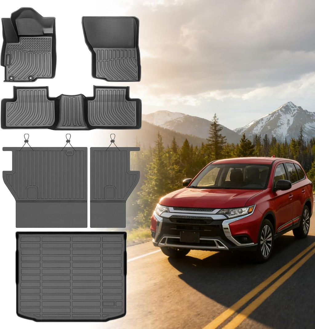 Floor Mats for Mitsubishi Outlander Sport 2011-2024, Outlander Sport Floor Mats Custom Fit Floor Liners & Seatback Mat & Cargo Liner, TPE Non-Slip Waterproof Summer Winter Outlander Mats Accessories