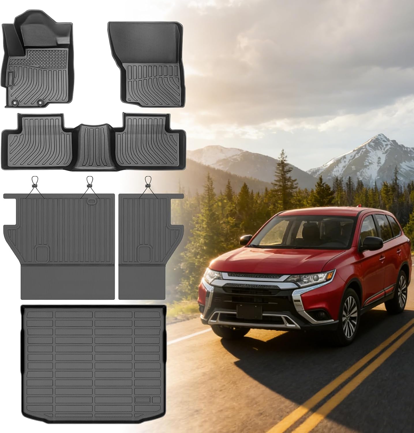 Floor Mats for Mitsubishi Outlander Sport 2011-2024, Outlander Sport Floor Mats Custom Fit Floor Liners & Seatback Mat & Cargo Liner, TPE Non-Slip Waterproof Summer Winter Outlander Mats Accessories