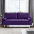 67in Modern Velvet Loveseat Sofa Couch, Mid-Century Tufted Upholstered Small Love Seat Couch with 2 Pillows & 4 Golden Legs, 2-Seats Couches for Compact Space, Living Room, Apartment (Purple)