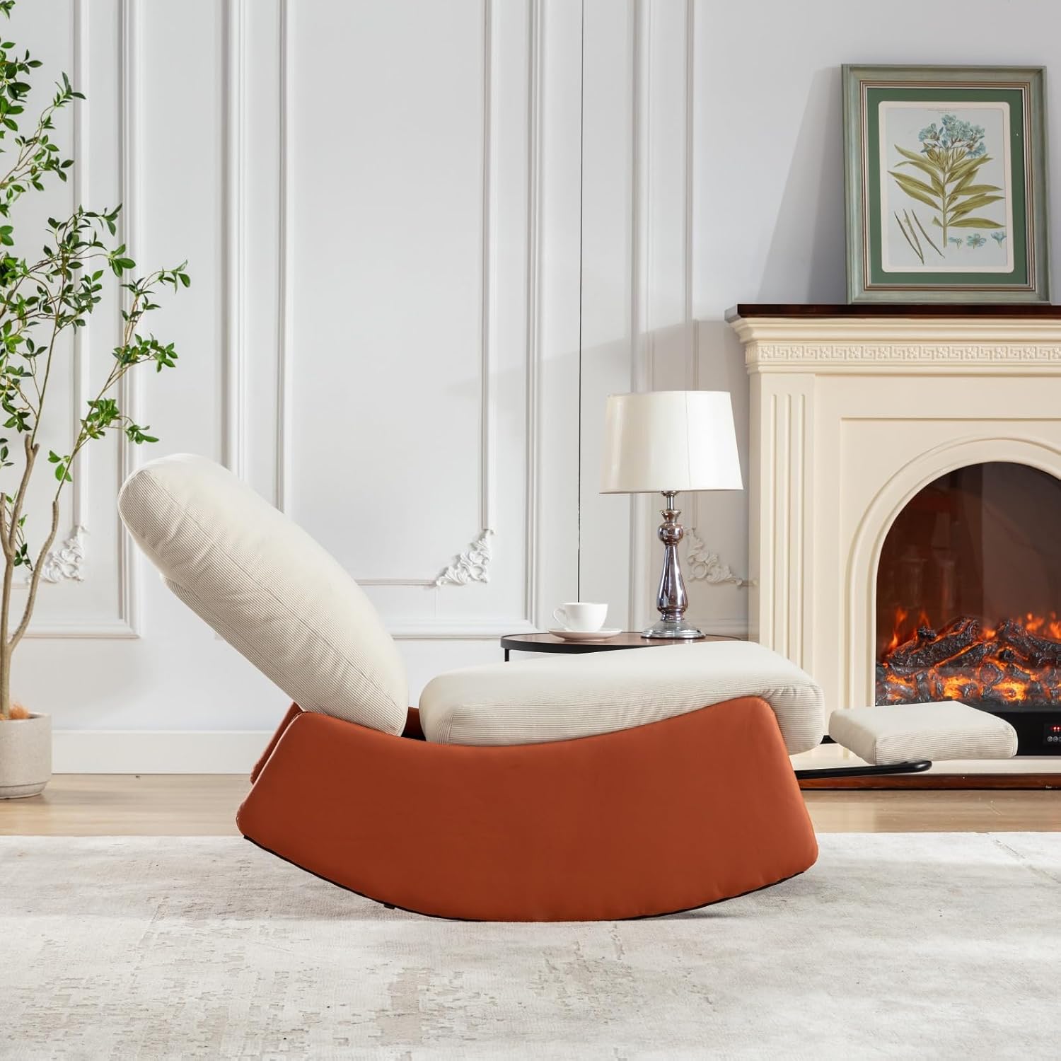 Modern Rocking Recliner Chair with Footrest - Comfortable Padded Lounge Chair for Nursery, Reading & Relaxation, Indoor Soft Rocking Chair for Living Room & Bedroom (Orange)