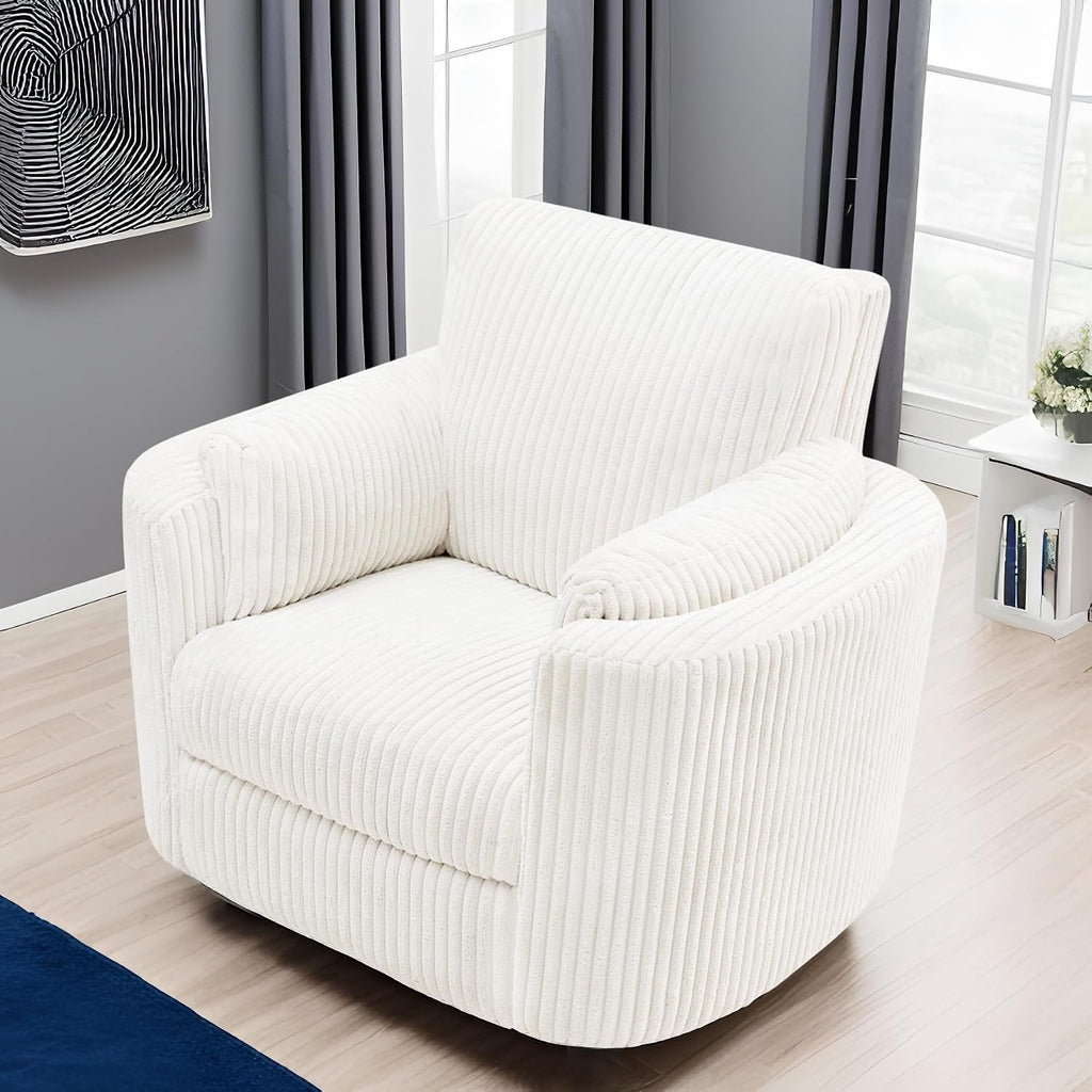 Zenosyne Power Swivel Recliner Rocking Chair Nursery Glider Rocker with Headrest, USB and Type-c Port, Corduroy Electric Reclining Sofa Chair Arm Chair for Living Room (White-2)