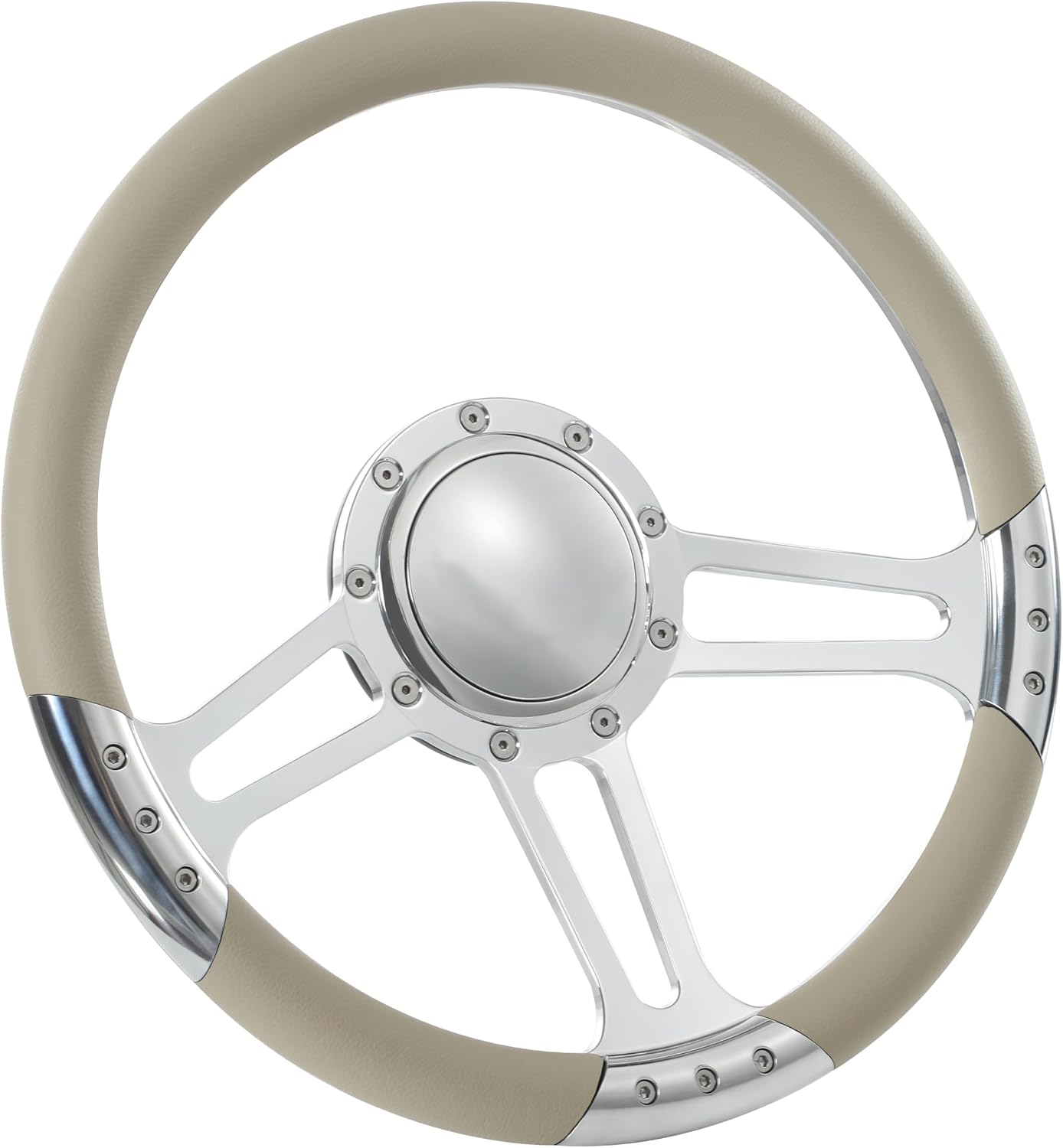 14'' Billet Trinity Half Wrap 9 Bolts Steering Wheel with 2'' Dish and Horn Button (Tan)