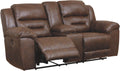 Signature Design by Ashley Stoneland Faux Leather Power Double Reclining Loveseat with Center Console, Dark Brown
