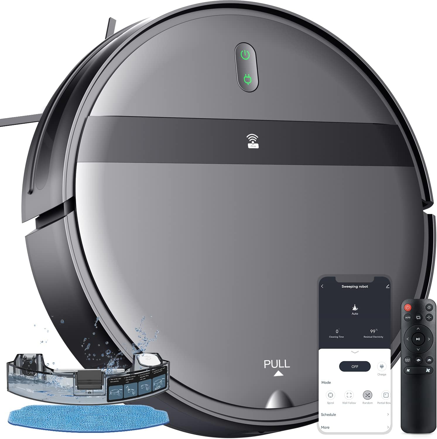 Robot Vacuum Mop Combo, WiFi/App/Alexa, 2-in-1 Robot Vacuum and Mop Combo, Robotic Vacuum Cleaner, Self-Charging, Quiet, Tangle-Free Suction Robot Vacuum Cleaner for Pet Hair/Carpet/Hard Floor