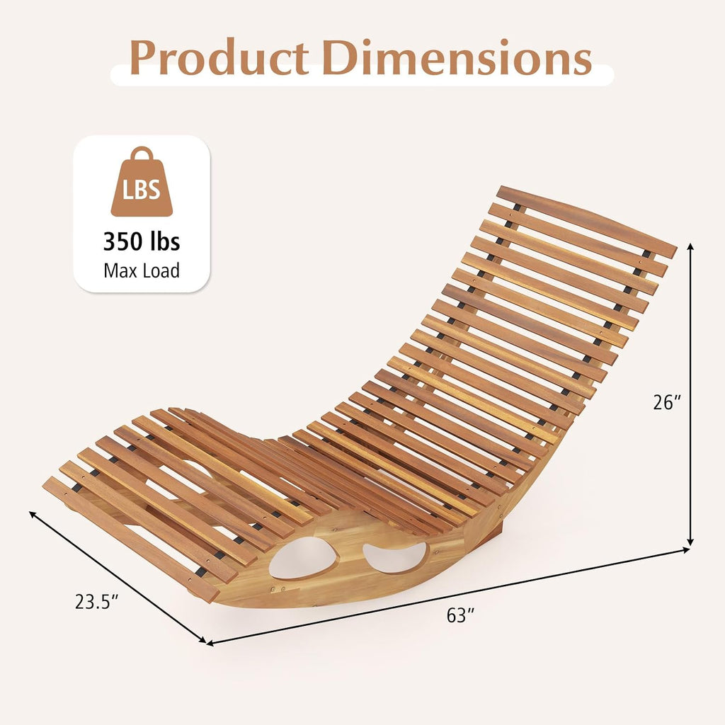 Giantex Acacia Wood Outdoor Rocking Chair, Set of 2 Patio Lounge Chair with Ergonomic Curved & Slatted Seat, High Back, Bottom Stopper, Outside Chaise Lounge, 63'x23.5'x26' Pool Lounger for Porch