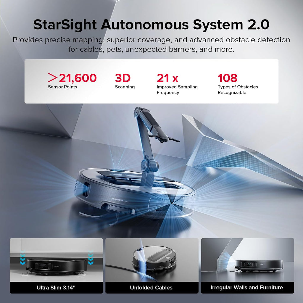 roborock Saros Z70 Robot Vacuum and Mop, OmniGrip Arm, AI-Powered, 22,000Pa Suction, 3.14'' Ultra Slim, FlexiArm Riser Technology, AdaptiLift Chassis, Obstacle Avoidance, Auto Mop Washing & Drying
