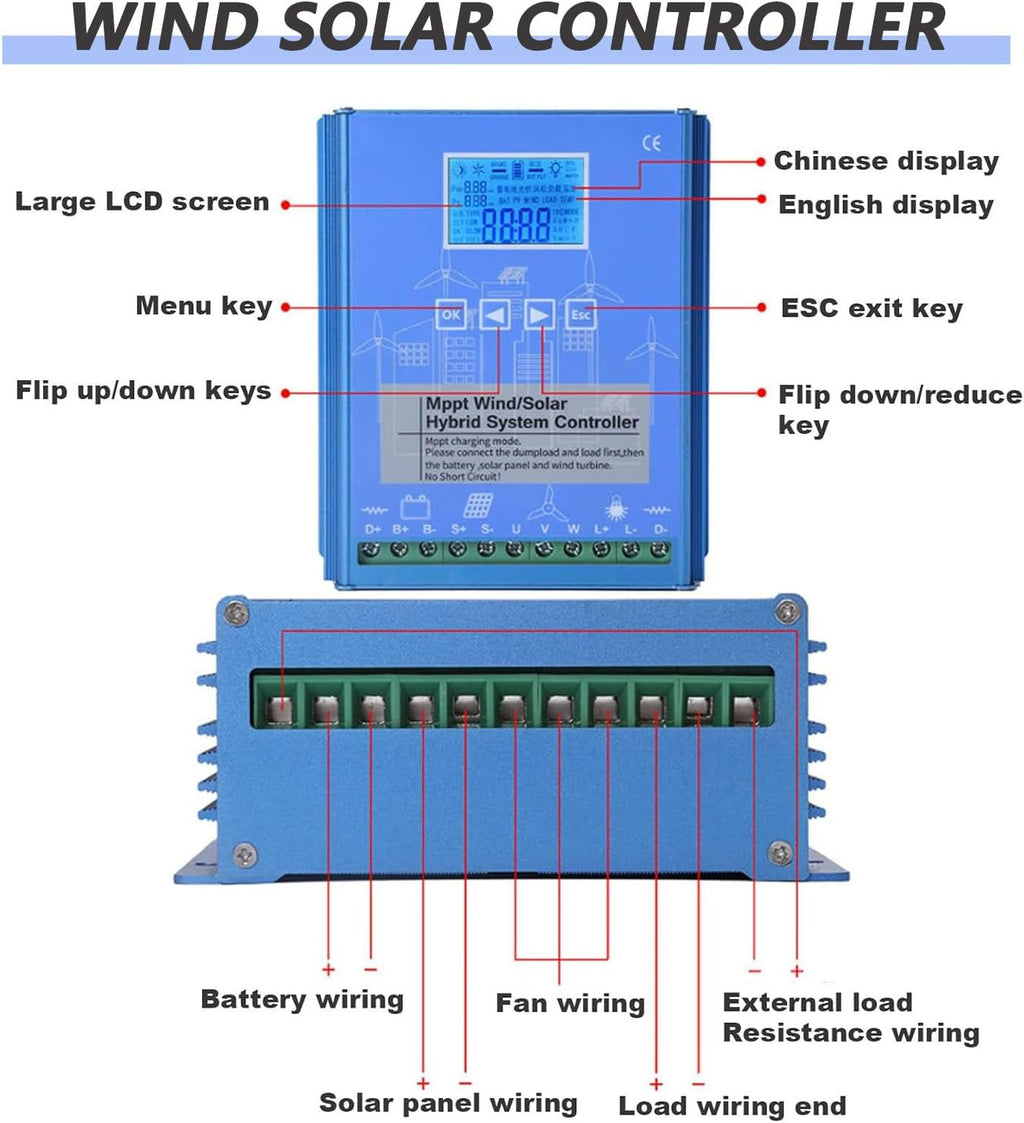 20000W Wind Solar Hybrid MPPT Charge Controller with Dump Load 10000w Wind Turbine Generator 10000W Solar Panel 12V 24V 48V Auto Regulator,12V