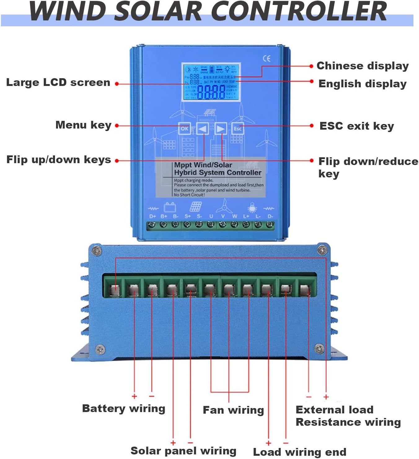 20000W Wind Solar Hybrid MPPT Charge Controller with Dump Load 10000w Wind Turbine Generator 10000W Solar Panel 12V 24V 48V Auto Regulator,12V