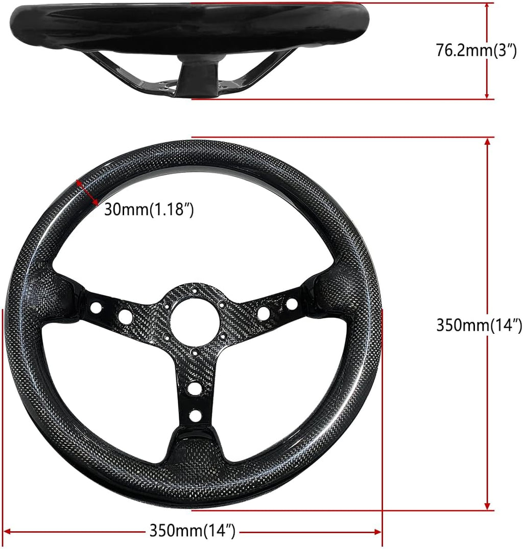 Universal 350mm Real Carbon Fiber Racing Steering Wheel Black | 3' Depth, Hard and Lightweight ,6 Holes JDM