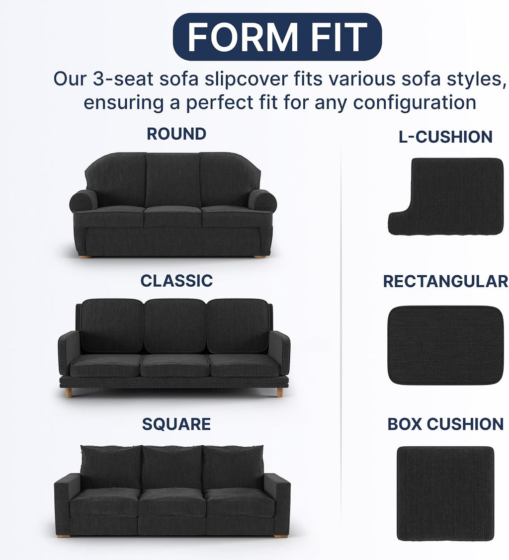 PAULATO BY GA.I.CO. Stretch Sofa Slipcover 1-Piece Elastic Couch Covers for 3-Seater & 4-Seater Sofa Loveseat Armchair Non-Slip Cover Machine Washable Protector – Crisp White (64'-85' Wide)