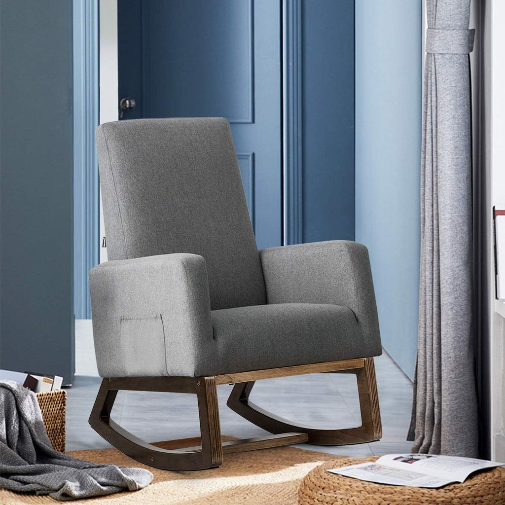 Giantex Rocking Chair Upholstered Living Room Chair with Padded Back and Seat, Wood Base, Rocking Chair for Nursery, Home Office & School Use (Gray)