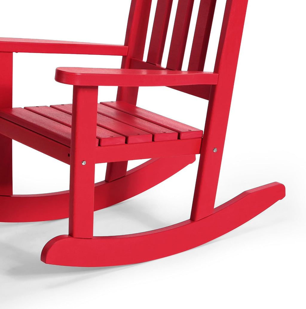 WestinTrends Malibu 3-Piece Kids Outdoor Rocking Chairs Set with Kids Square Side Table, Red