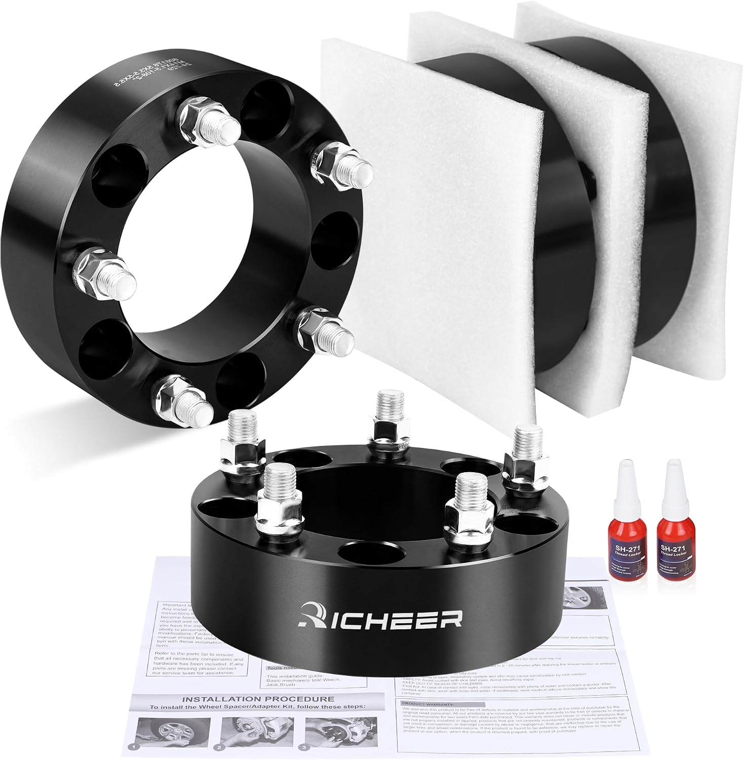 Richeer 5x5.5 Wheel Spacers for 2012-2018 Ram 1500, 4PCS 2 inch 5x139.7mm Forged Wheel Spacers, Center Bore 108mm with Studs M14X1.5 for Ram 1500