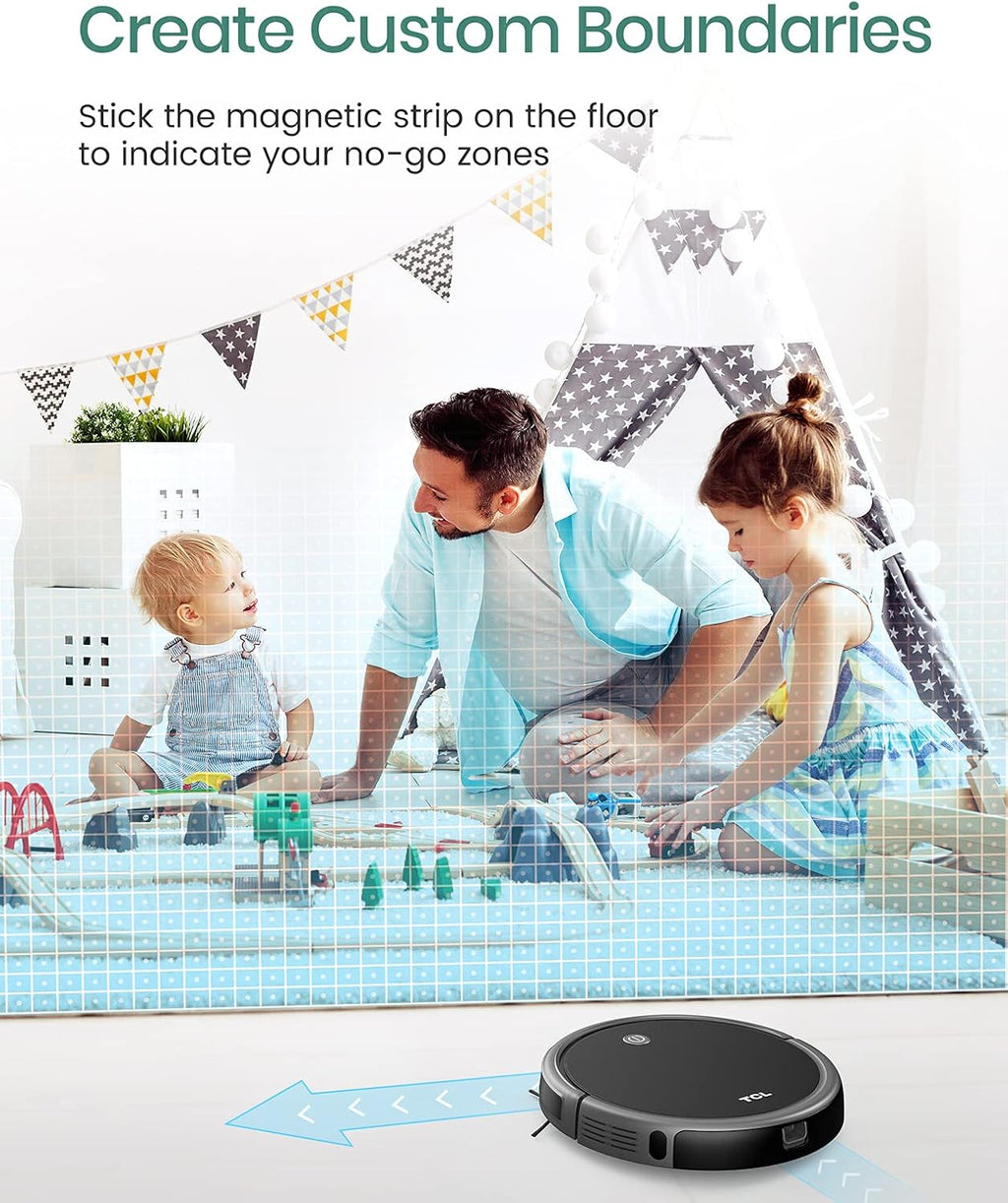 TCL Sweeva 2000 Robot Vacuum Cleaner Ultra Slim 2.76inch, 2000Pa Suction for Pet Hair, Hard Floor & Medium-Pile Carpets, 150mins Runtime, Washable Filter, WiFi & Alexa/Google Enabled