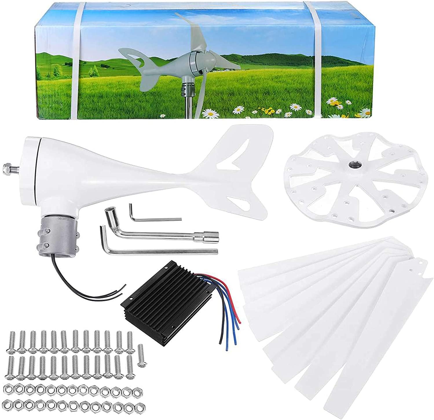 1000W Wind Turbine Power Generator,8 Blades Horizontal Wind Turbine Power Generator with MPPT Controller for Garden Street Lamps(12V 24V 48V White)