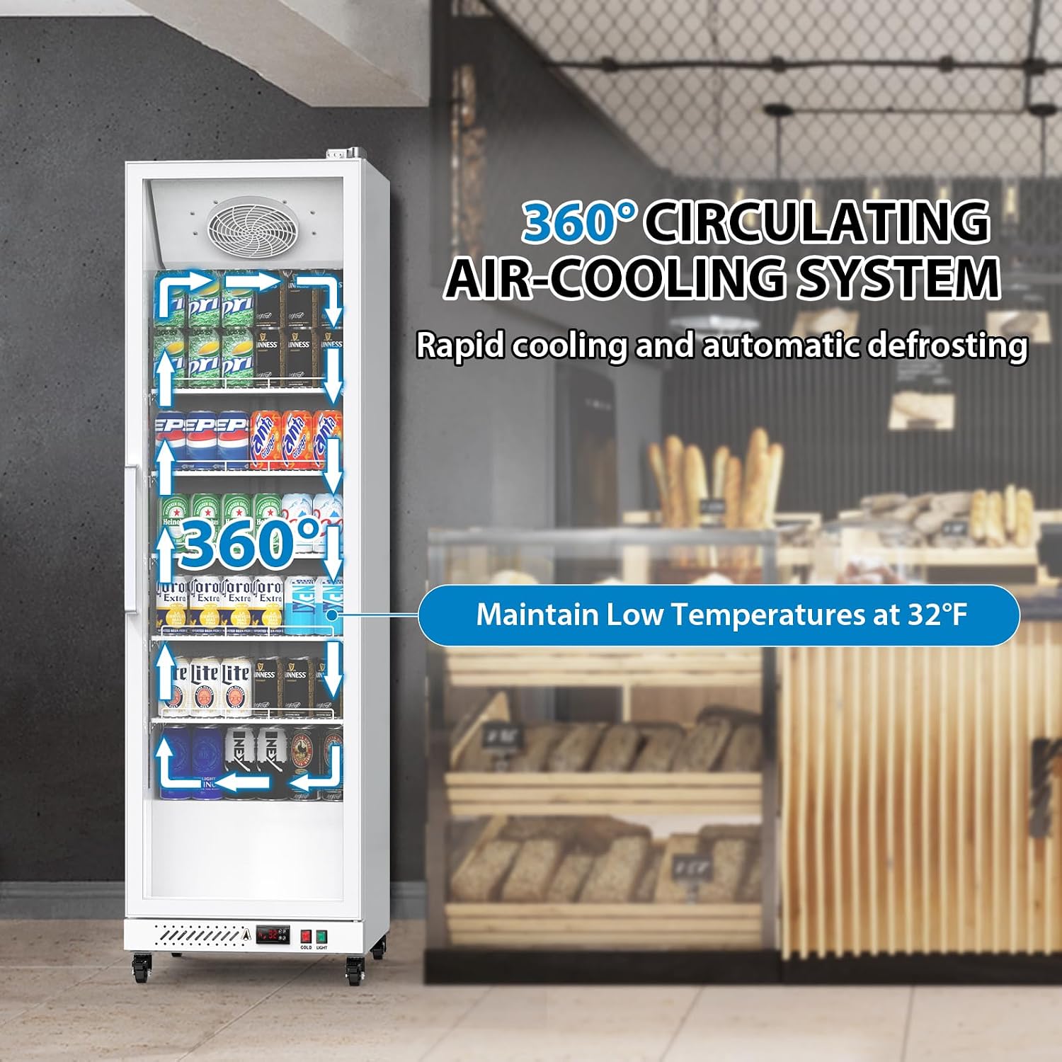 PeakPursuit Commercial Display Refrigerator, 12.4 Cu.Ft. Beverage Refrigerator Glass Door Beverage Cooler, Upright Merchandiser Cooler Display Fridge With LED Light and Adjustable Shelves