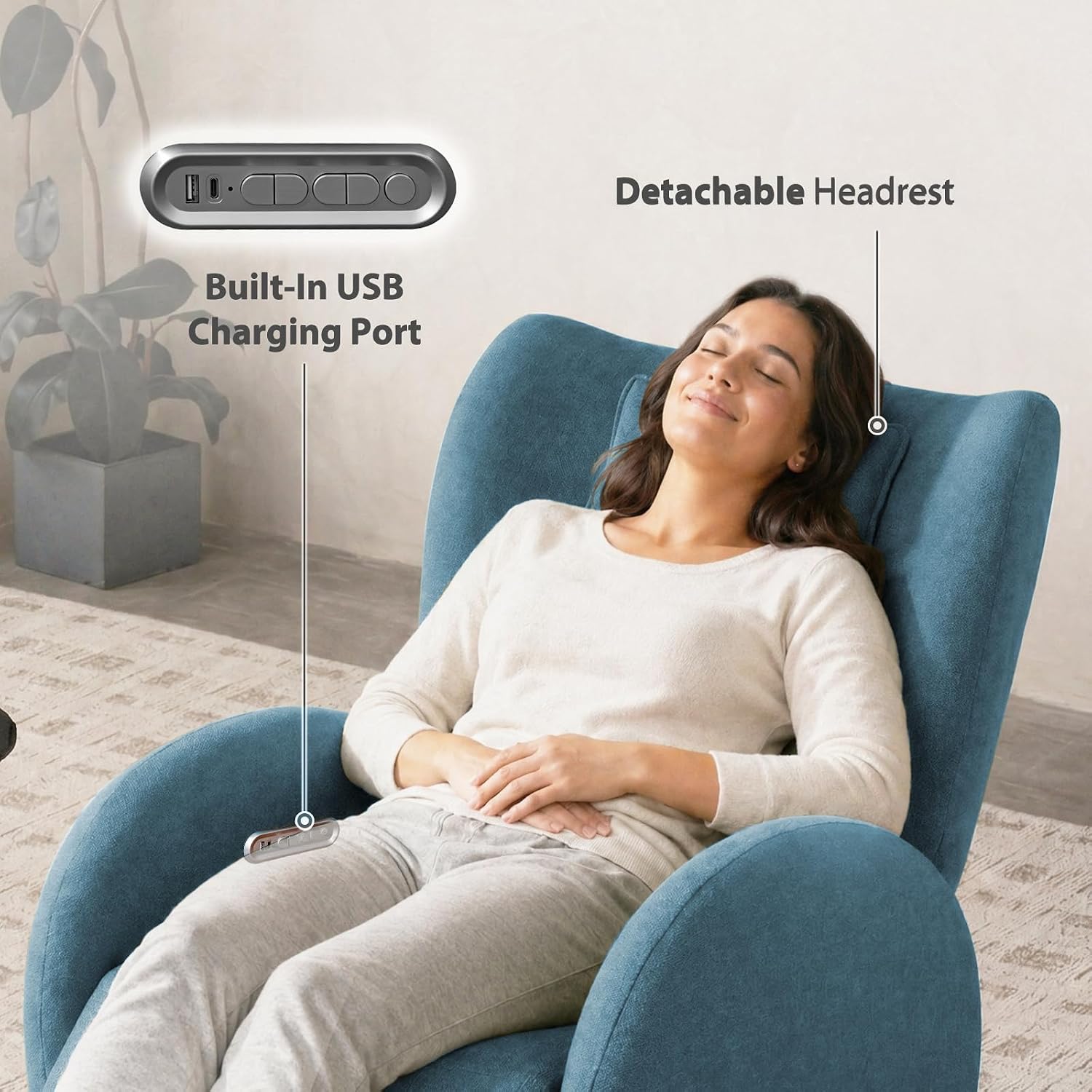 EONIX Stylish Power Glider Rocker Recliner Chair, Dual Motor Independently Controlled Footrest and Backrest, Detachable Headrest, Lazy Boy Recliner Chair for Living Room, SXXY010041, Teal Blue