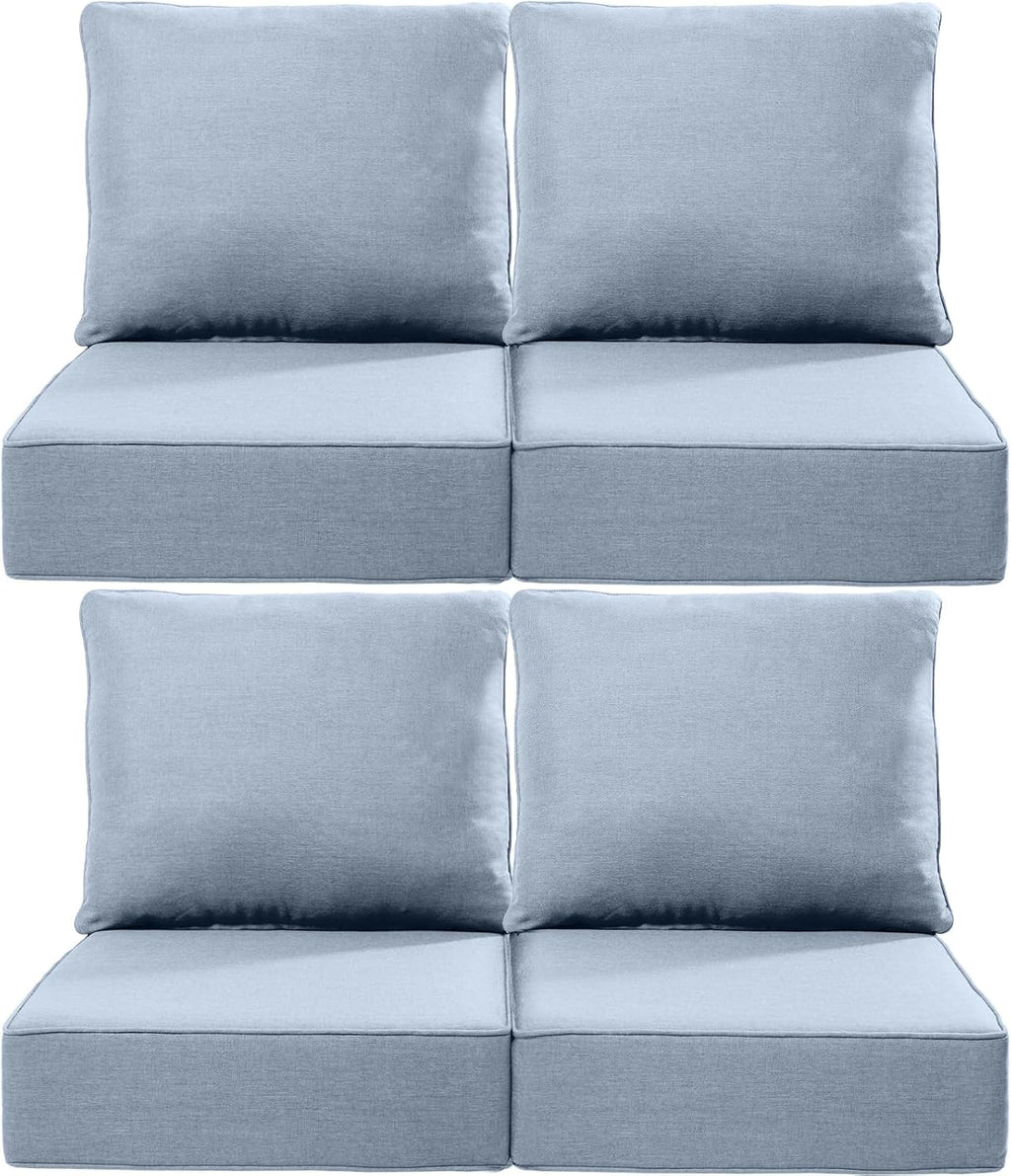 Luxury 24x24x6 Inch Outdoor Chair Cushions Set of 4 - Heavy Duty Water-Resistant Comfy Cushion for Patio Furniture Set Dining Gliding Rocking Chairs Loveseat L-Shape Sofa - Baby Blue