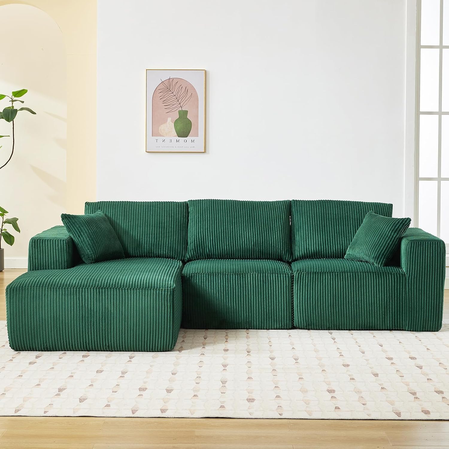 Garvee Boneless Cloud Couch 108' Sectional Modern Comfy l-Shape Convertible Compression Sleeper Modular Sofa with Corduroy Fabric Deep Seat Loveseat + Chaise for Living Room No Assembly Required