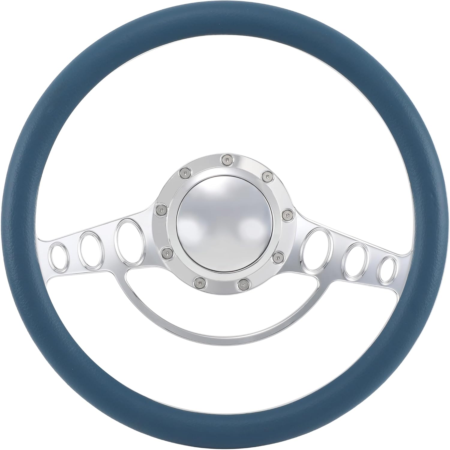 14'' Billet Half Wrap 9 Bolts Steering Wheel with 2'' Dish and Horn Button (Blue)