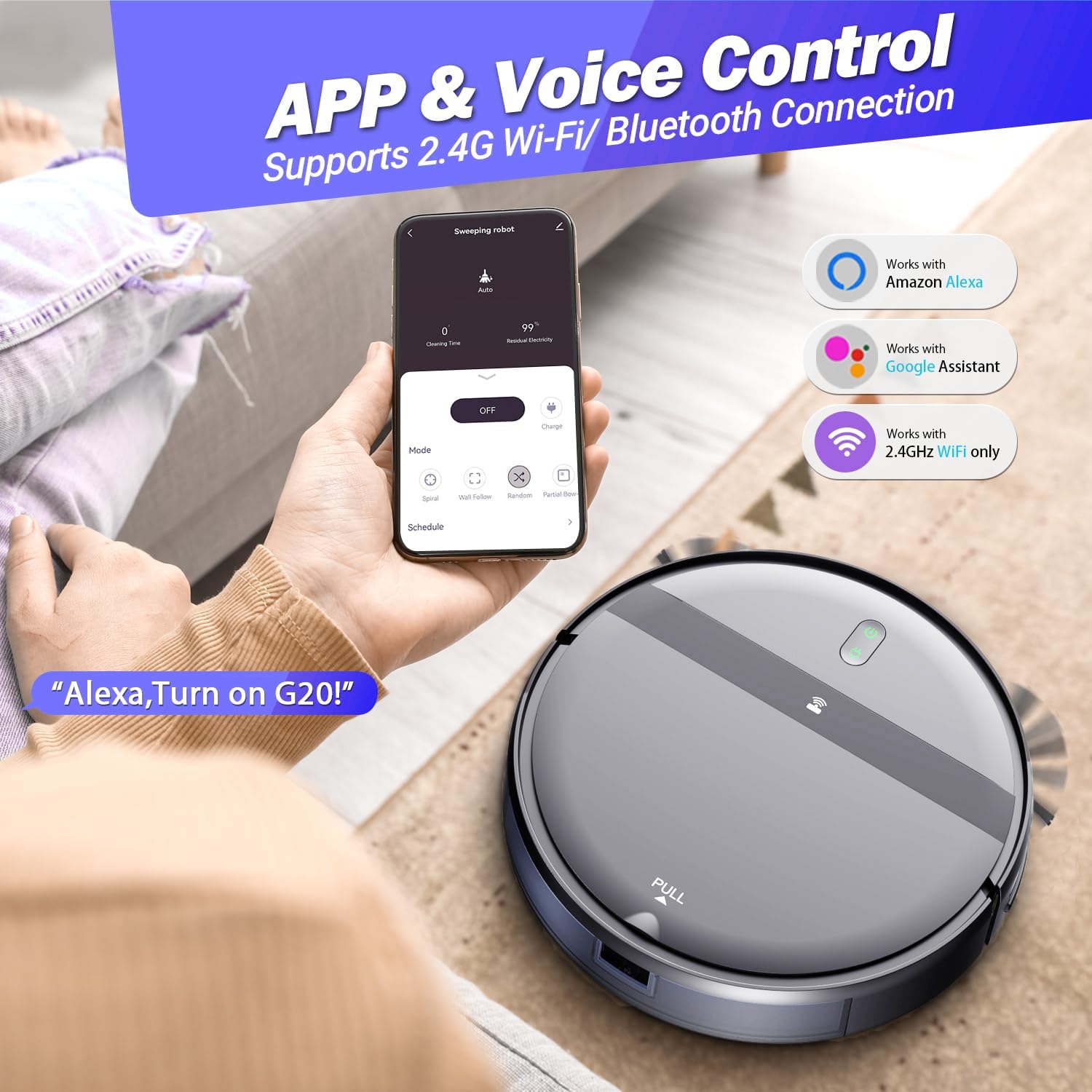 Robot Vacuum Mop Combo, WiFi/App/Alexa, 2-in-1 Robot Vacuum and Mop Combo, Robotic Vacuum Cleaner, Self-Charging, Quiet, Tangle-Free Suction Robot Vacuum Cleaner for Pet Hair/Carpet/Hard Floor