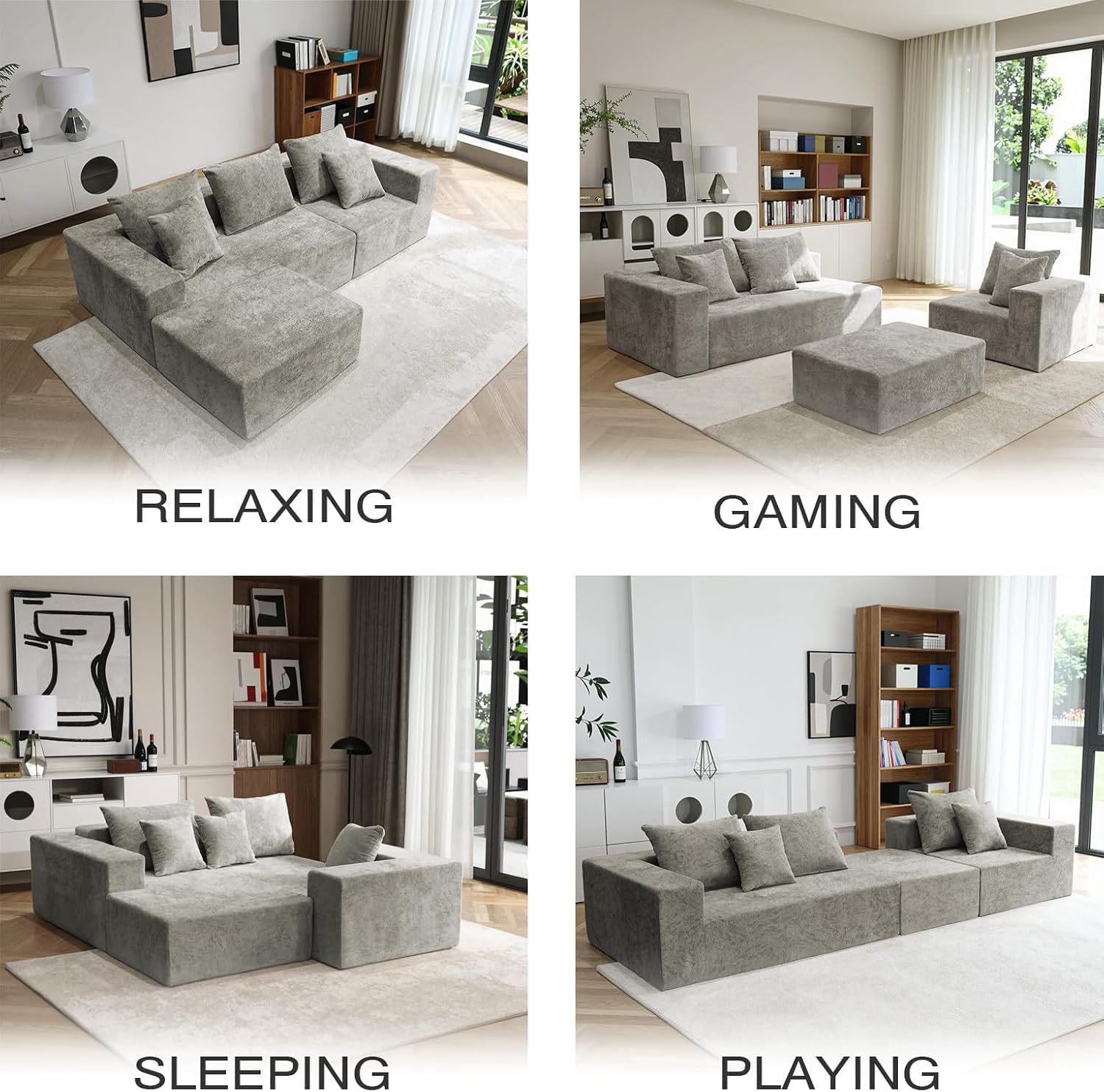 Sytopia 109' L-Shaped Cloud Couch, Modular Sectional Sofa with Deep Seat for Living Room Bedroom, Modern Floor Couch Chenille, Comfy Sleeper Futon Sofa Bed 40D Foam Furniture, Left Facing