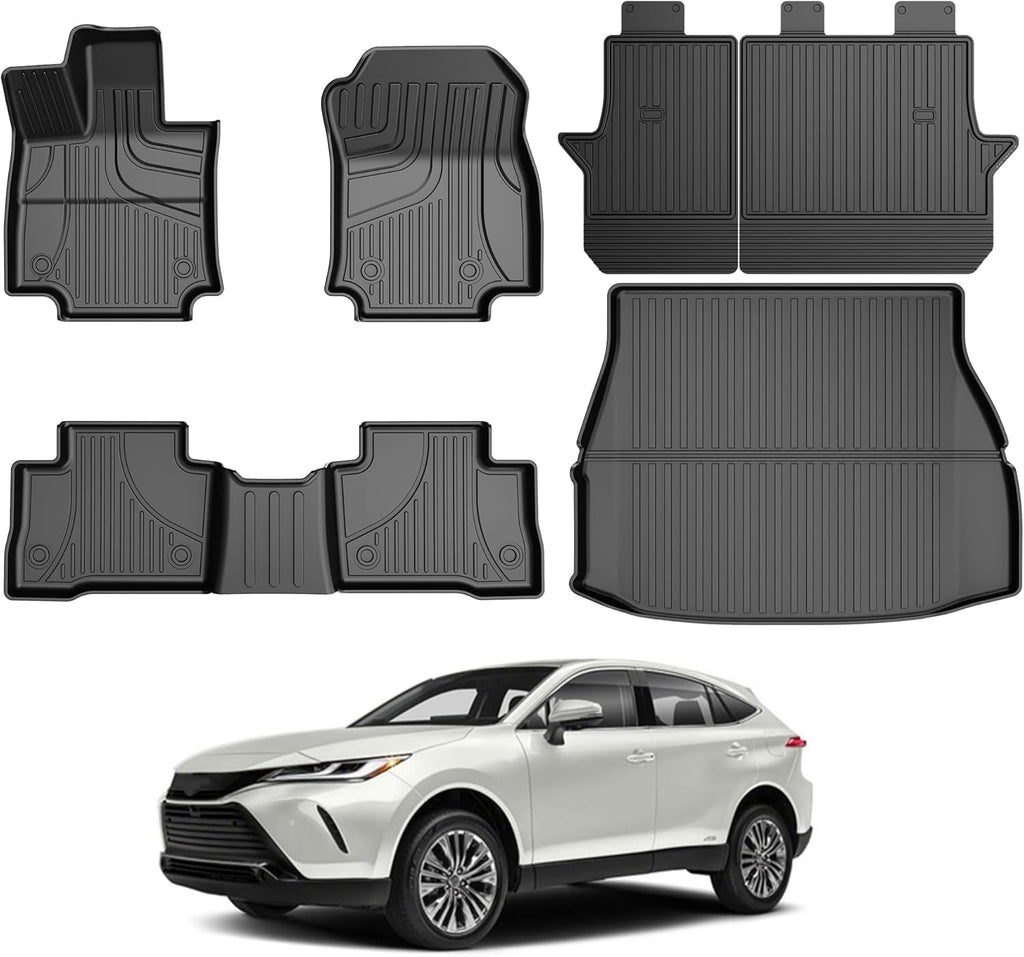 Floor Mats for Toyota Rav4 2019-2025 Hybrid & for Toyota Venza 2021-2025, All Weather TPE Floor Liners and Cargo Liner with Seat Back Mats Rav4 Accessories Cargo Mat