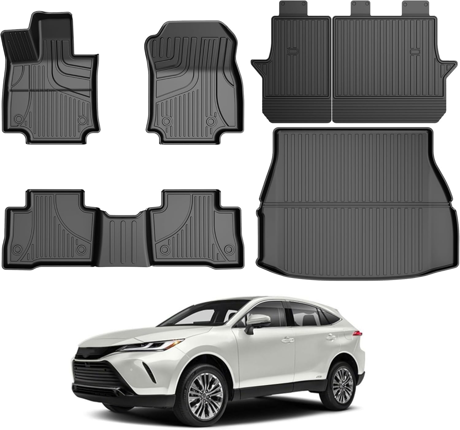 Floor Mats for Toyota Rav4 2019-2025 Hybrid & for Toyota Venza 2021-2025, All Weather TPE Floor Liners and Cargo Liner with Seat Back Mats Rav4 Accessories Cargo Mat
