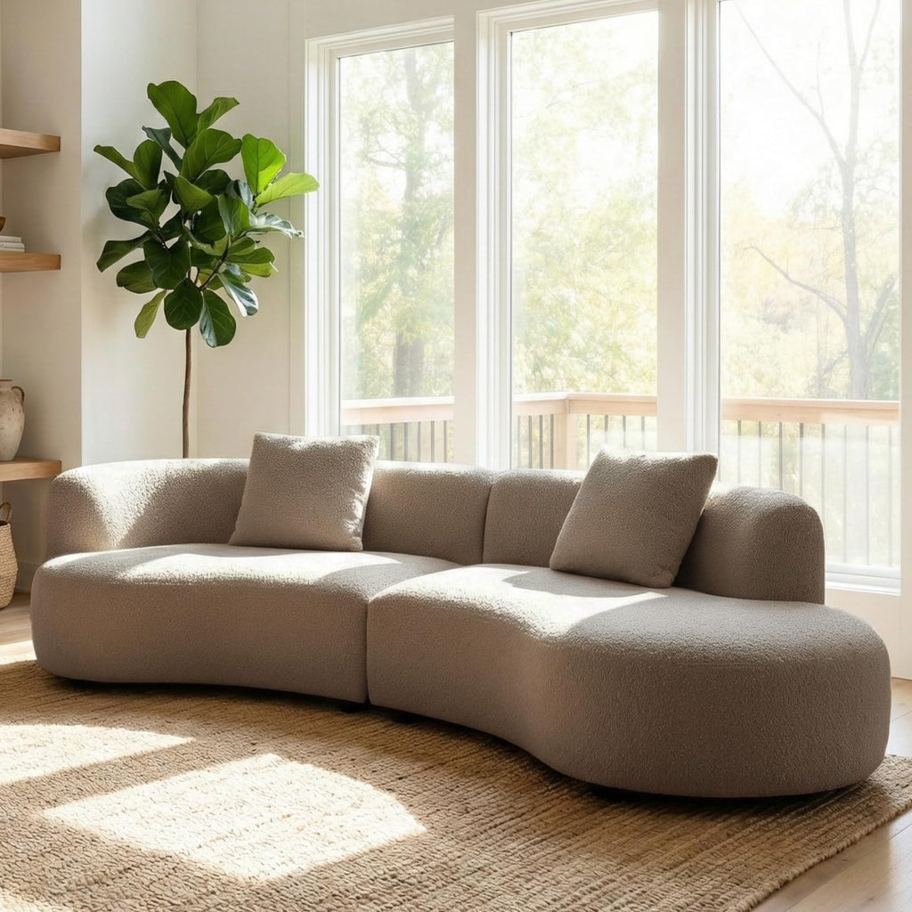 Acanva Modern Curved Sectional Living Room Couch, Minimalist Comfy Boucle Fabric Modular Sofa for Apartment, Home Office, 114' W Right Hand Facing, Light Coffee