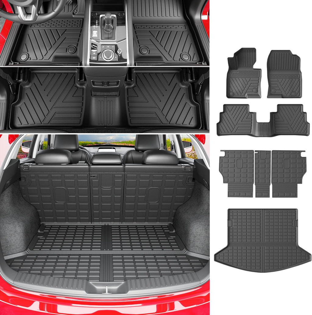 powoq Floor Mats Compatible with 2017-2022 Mazda CX-5 Trunk Mat Backrest Mat Floor Liner TPE Replacement for Mazda CX-5 2017-2022 Accessories (Trunk Mat+Backrest Mat+Floor Mats)