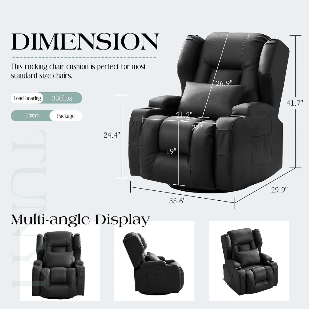 TUNYI Power Recliner Chair - Faux Leather Home Theater Seating Glider Reclining Sofa with Massage & Heat Swivel Rocker Recliner Chair for Living Room with LED Light/USB Port/Lumbar Pillow (Black)