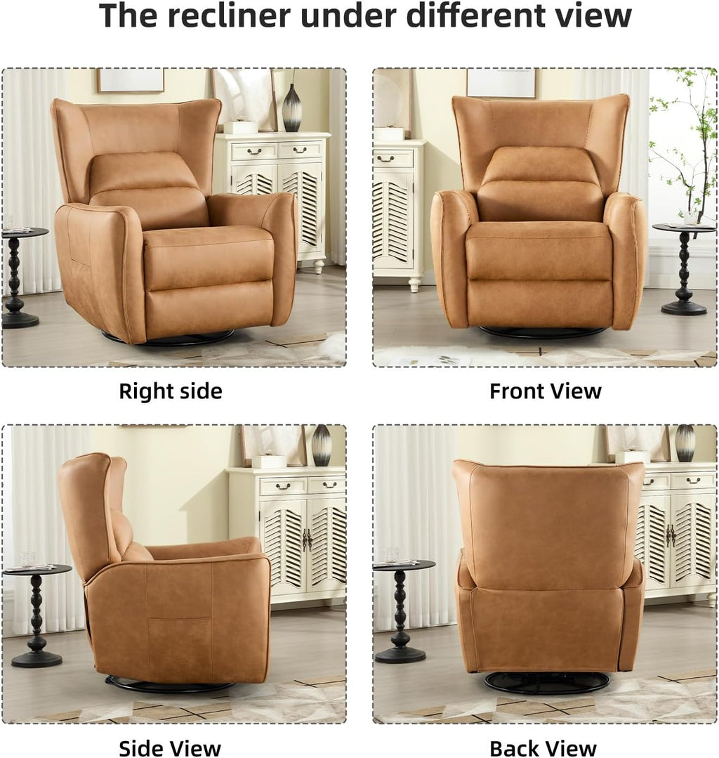 INZOY Power Swivel Rocker Recliner Glider, Oversize Electric Swivel Rocker Recliners with Highly Enveloping Backrest, Nursery Rocking Recliner Chair Fabric Reclining Sofa for Living Room, Brown