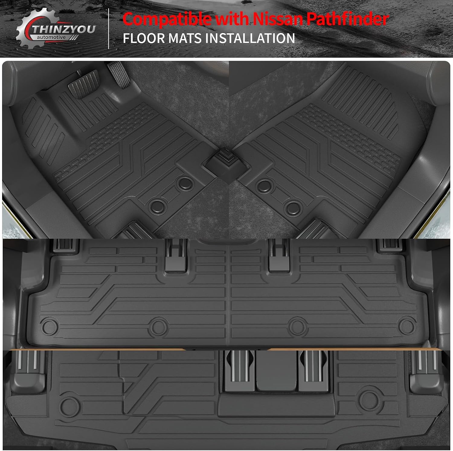 Floor Mats Compatible with 2022-2025 2026 Nissan Pathfinder 7&8 Seats Cargo Mat Cargo Liner TPE Back Seat Cover Protector 2024 Pathfinder Accessories (Trunk Mat with Backrest Mat+Floor Mats)