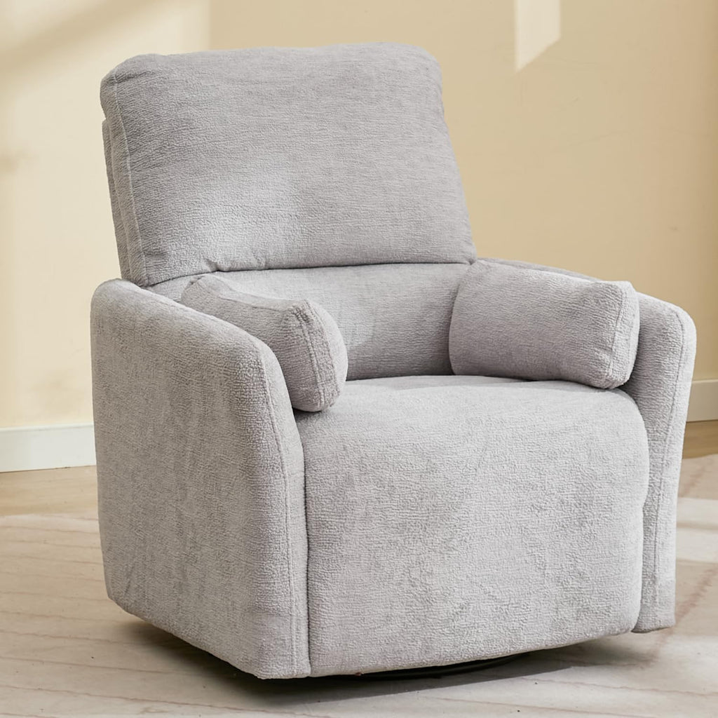 Power Rocker Swivel Recliner Chair for Adults, 26' Extra Wide Glider Reclining Nursery Chair w/USB & Type-C Charger Rocking Chairs for Living Room Bedroom Grey