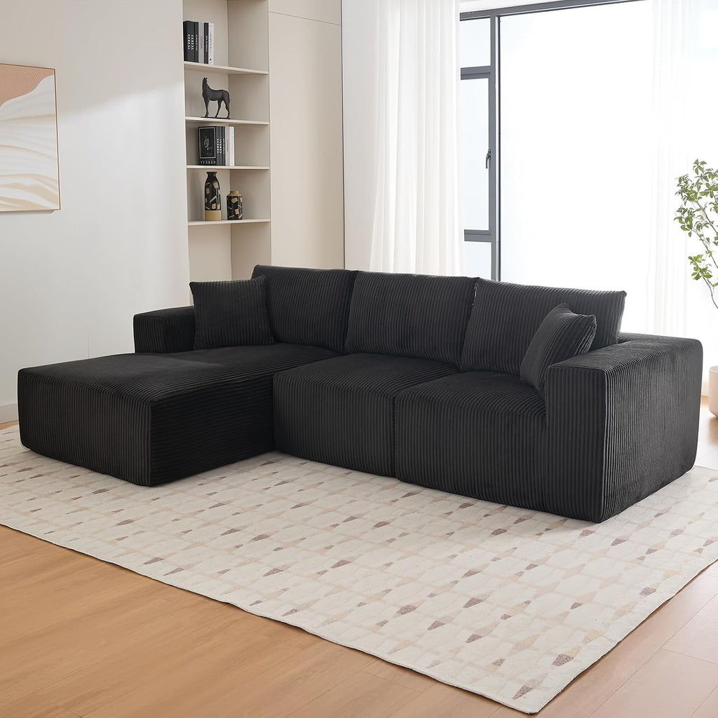 Garvee Boneless Cloud Couch 108' Sectional Modern Comfy l-Shape Convertible Compression Sleeper Modular Sofa with Corduroy Fabric Deep Seat Loveseat + Chaise for Living Room No Assembly Required