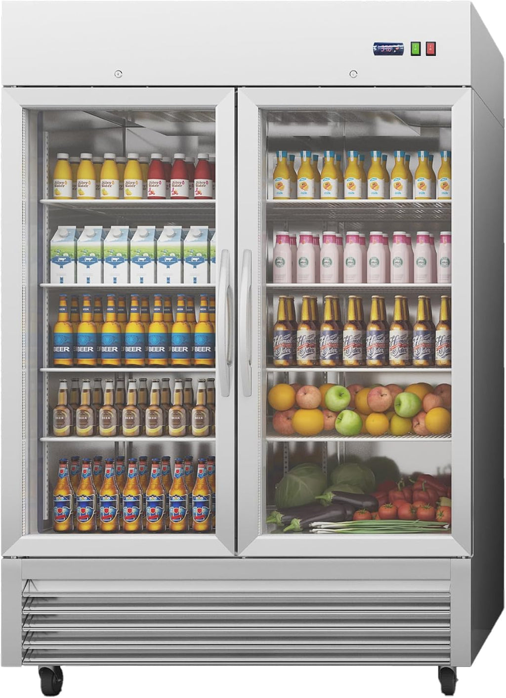 49 Cu.Ft Commercial Beverage Refrigerator, Glass Door Drink Fridge with LED Light, 8 Adjustable Shelves, Lockable Upright Merchandiser for Restaurant, Supermarket, Gym, Cafe