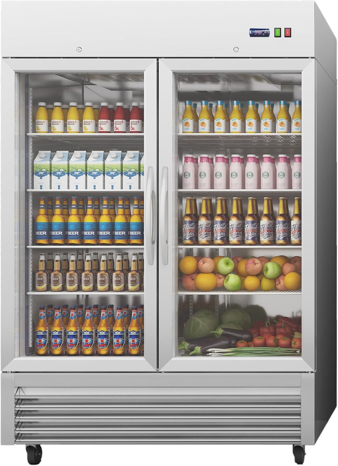 49 Cu.Ft Commercial Beverage Refrigerator, Glass Door Drink Fridge with LED Light, 8 Adjustable Shelves, Lockable Upright Merchandiser for Restaurant, Supermarket, Gym, Cafe
